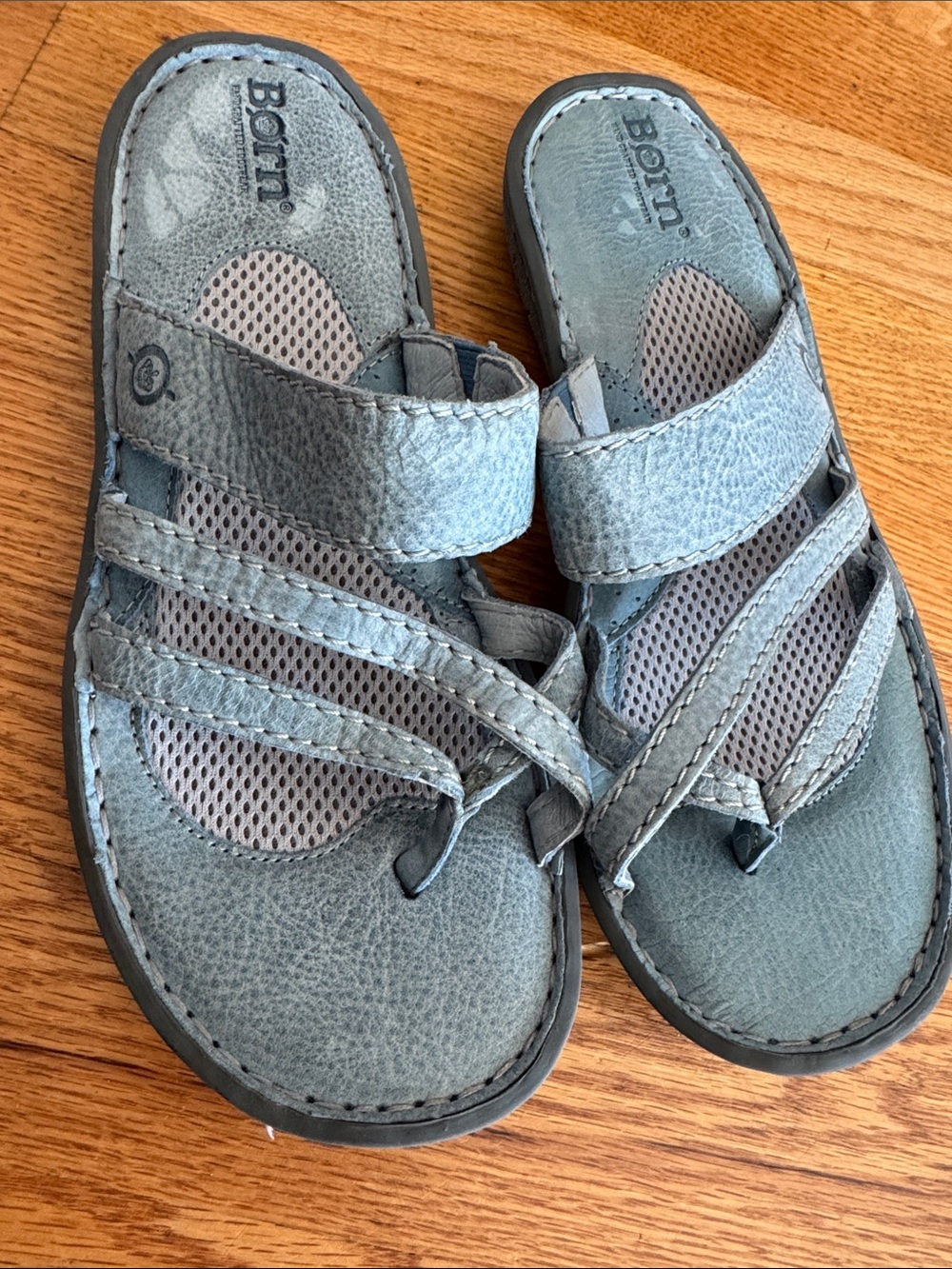 Born Blue-Grey Leather Slide Sandals comfortable!